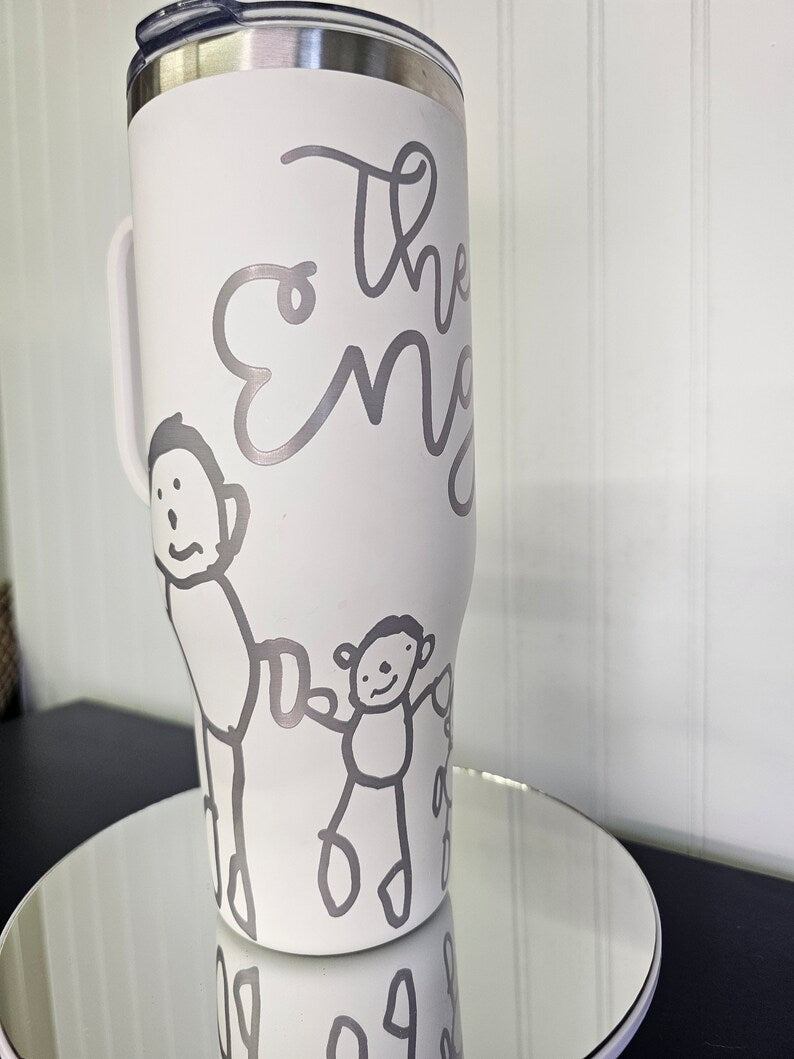 40 oz Tumbler Engraved Customizable Hand Drawn