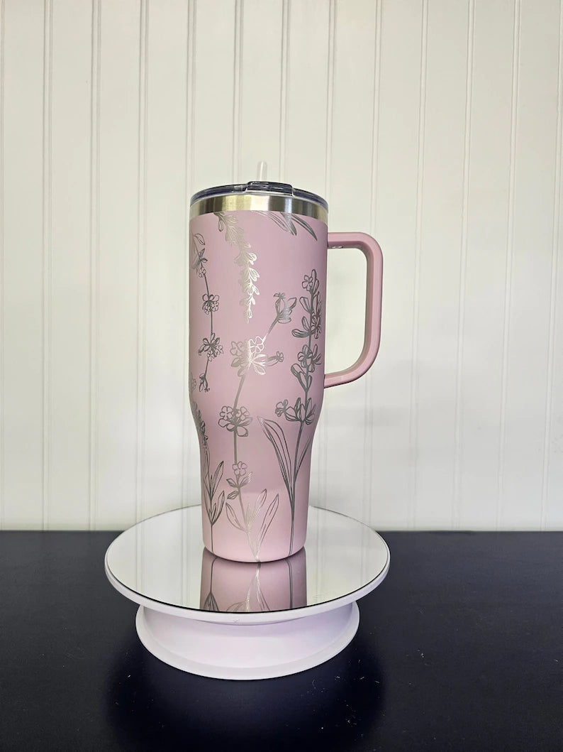 40 oz Tumbler Lilacs Engraved Full Wrap