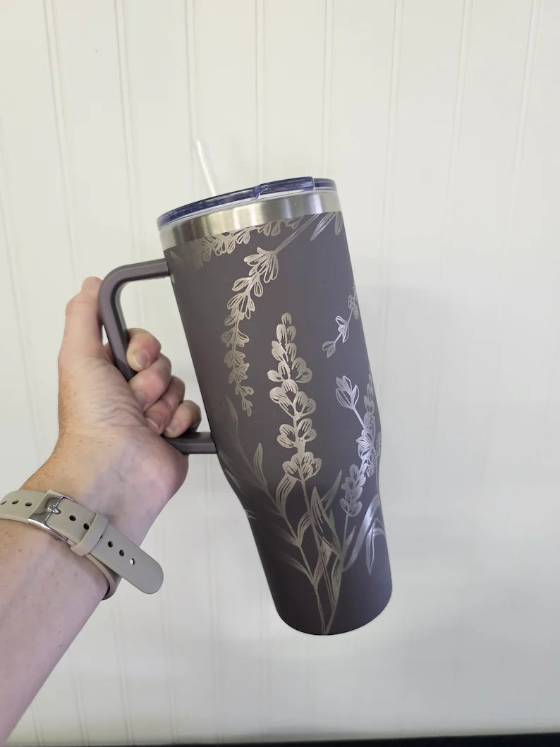 40 oz Tumbler Lilacs Engraved Full Wrap