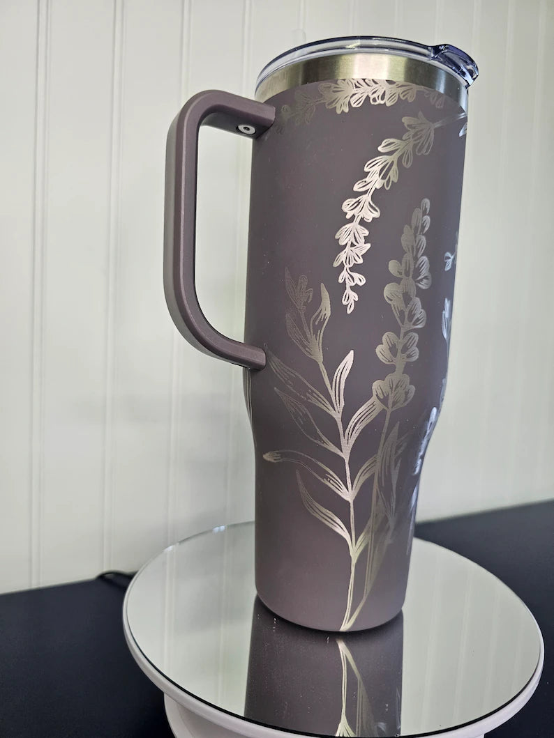 40 oz Tumbler Lilacs Engraved Full Wrap