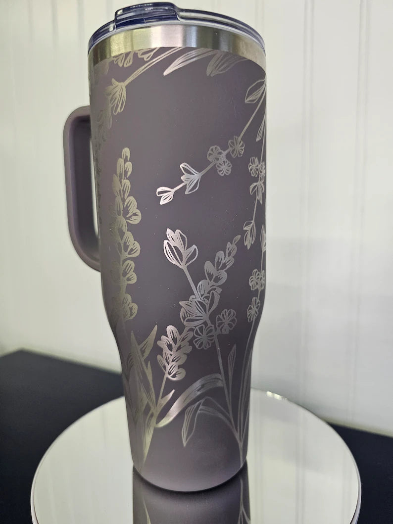 40 oz Tumbler Lilacs Engraved Full Wrap