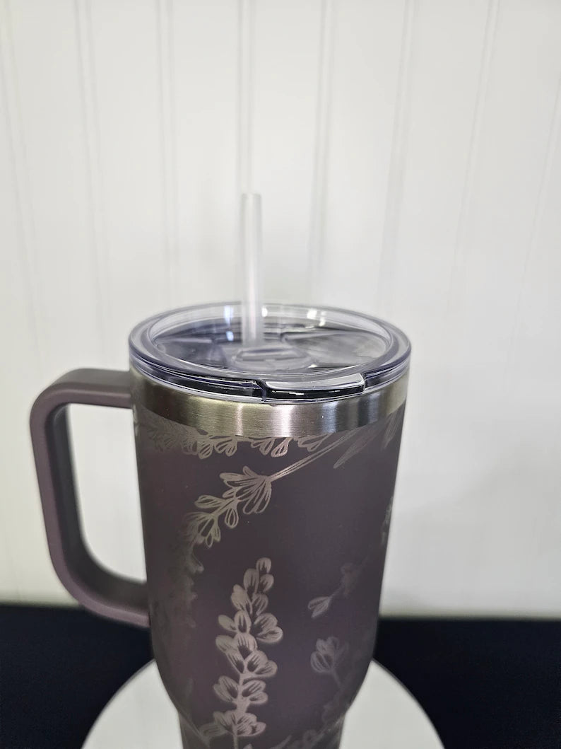 40 oz Tumbler Lilacs Engraved Full Wrap