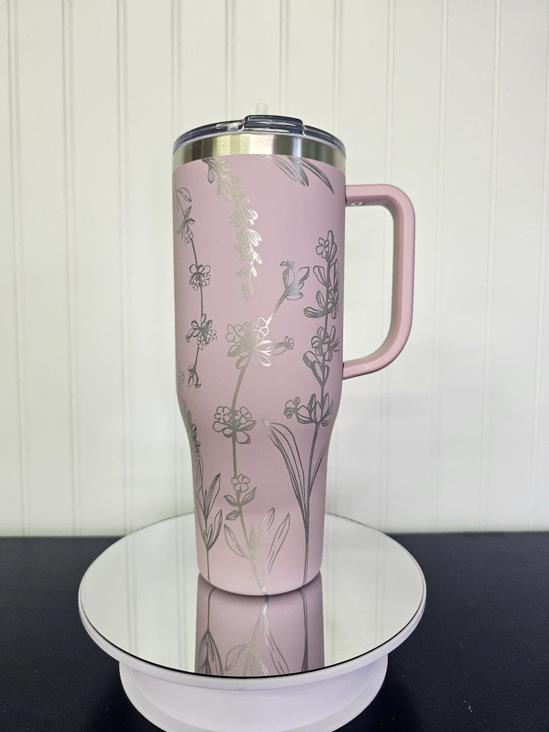 40 oz Tumbler Lilacs Engraved Full Wrap