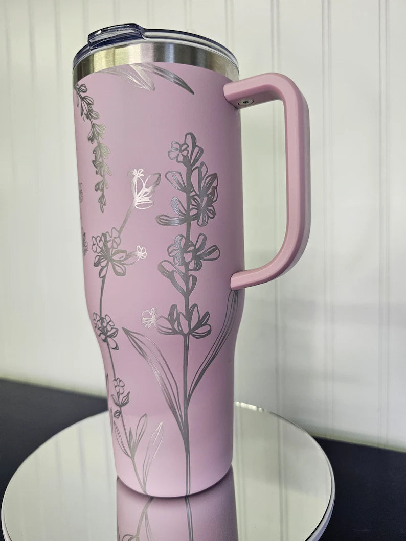 40 oz Tumbler Lilacs Engraved Full Wrap