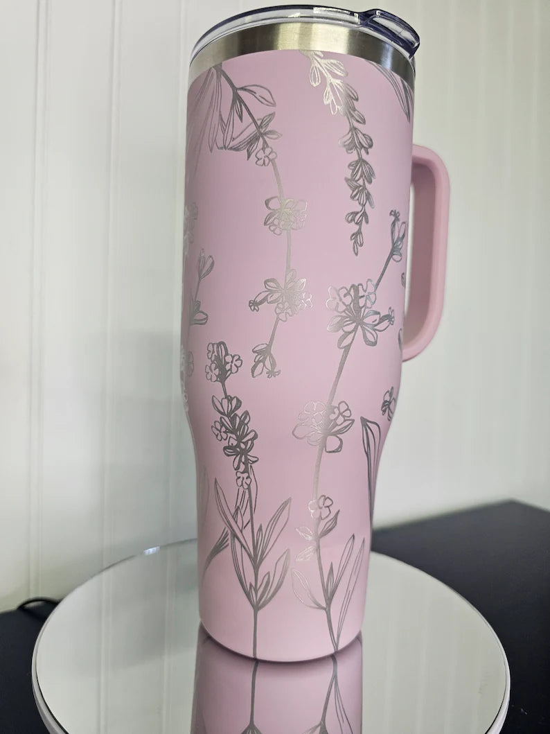 40 oz Tumbler Lilacs Engraved Full Wrap