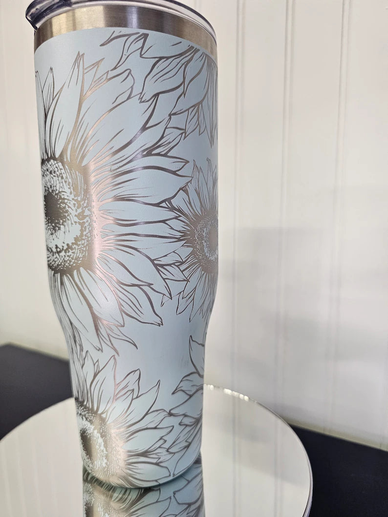 40 oz Tumbler Sunflower Engraved Full Wrap