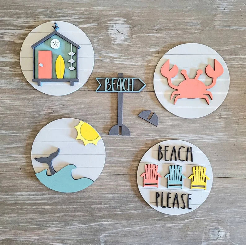 Summer Beach Tiered Tray Signs-Five pieces in FULL SET PURCHASE (decor, tray and props not included)