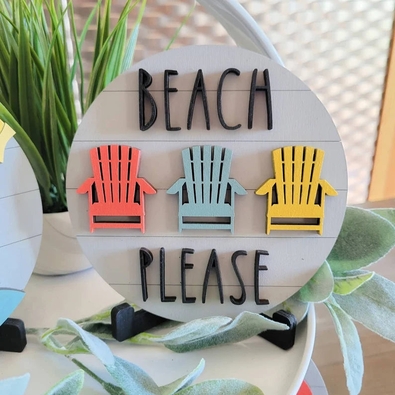 Summer Beach Tiered Tray Signs-Five pieces in FULL SET PURCHASE (decor, tray and props not included)