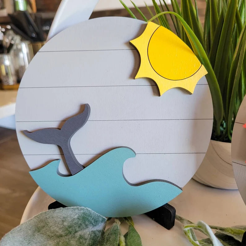 Summer Beach Tiered Tray Signs-Five pieces in FULL SET PURCHASE (decor, tray and props not included)