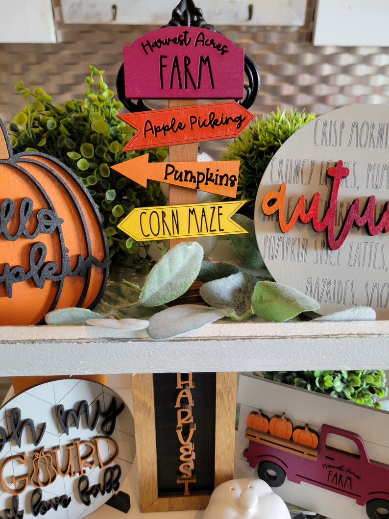 Fall Autumn Tiered Tray Wood Sign Set Bundle-Six pieces in FULL SET PURCHASE (decor, tray and props not included)