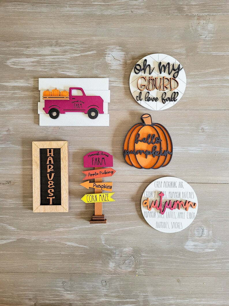 Fall Autumn Tiered Tray Wood Sign Set Bundle-Six pieces in FULL SET PURCHASE (decor, tray and props not included)
