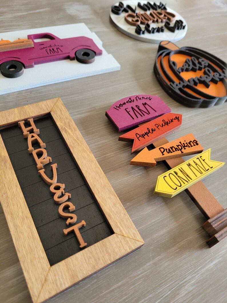 Fall Autumn Tiered Tray Wood Sign Set Bundle-Six pieces in FULL SET PURCHASE (decor, tray and props not included)
