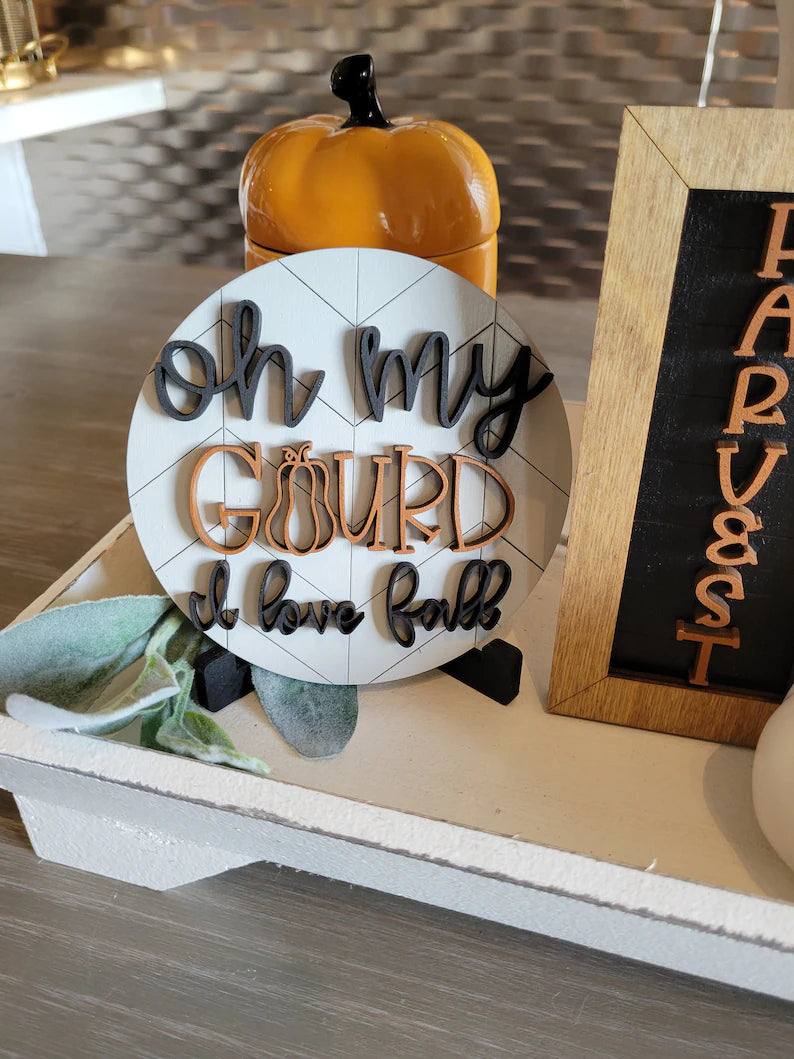 Fall Autumn Tiered Tray Wood Sign Set Bundle-Six pieces in FULL SET PURCHASE (decor, tray and props not included)