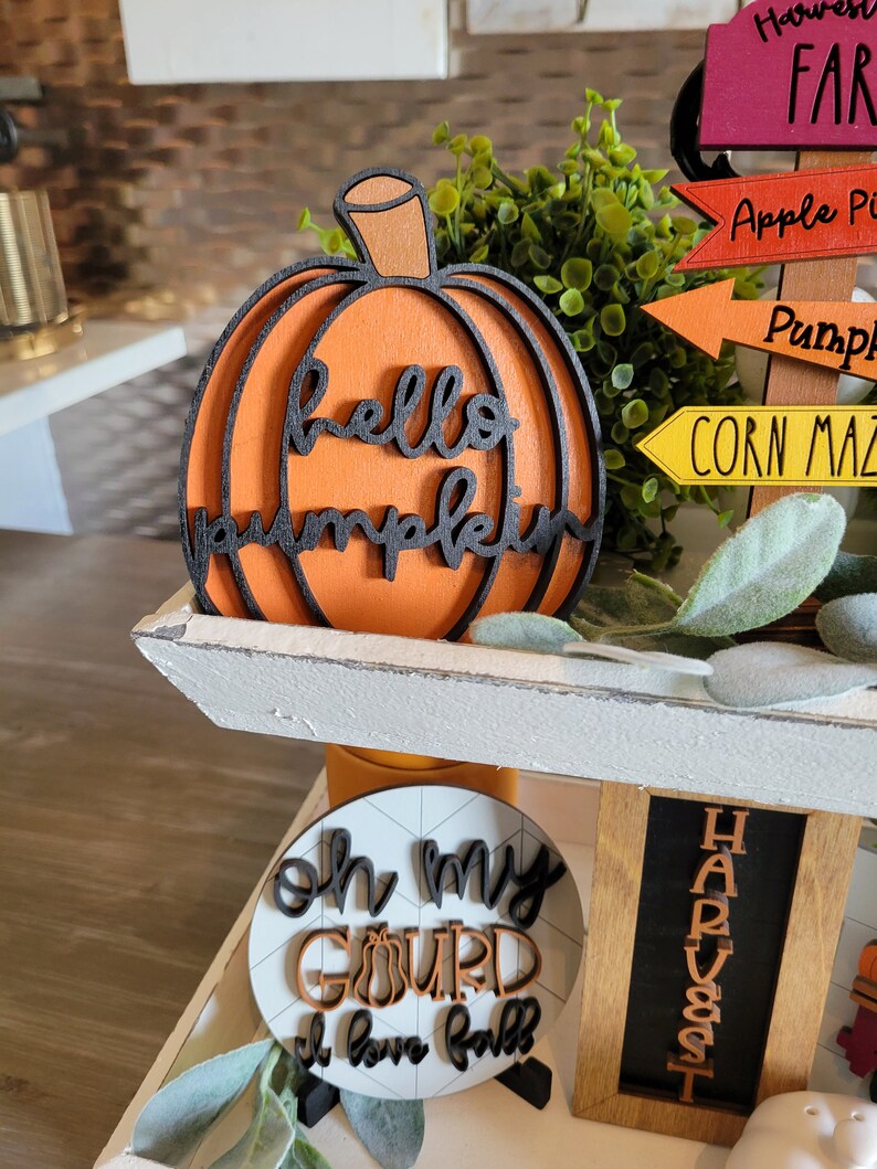 Fall Autumn Tiered Tray Wood Sign Set Bundle-Six pieces in FULL SET PURCHASE (decor, tray and props not included)