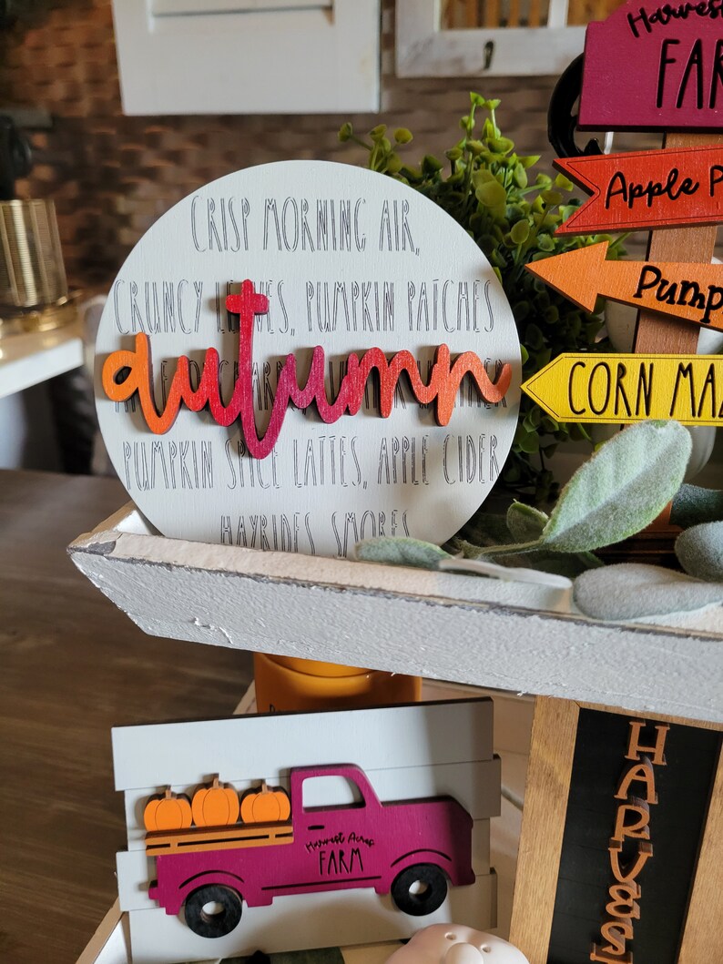 Fall Autumn Tiered Tray Wood Sign Set Bundle-Six pieces in FULL SET PURCHASE (decor, tray and props not included)