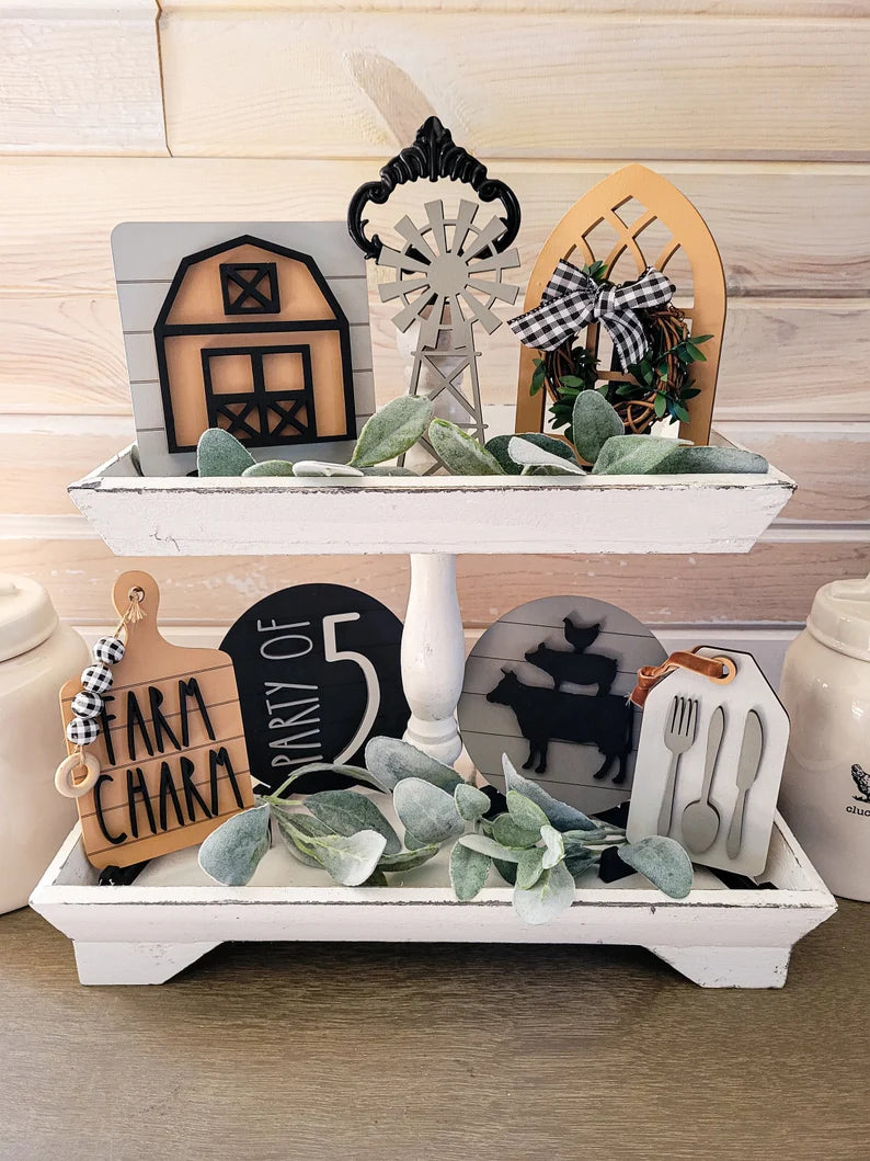 Farmhouse Tiered Tray Wood Signs (decor, tray and props not included)