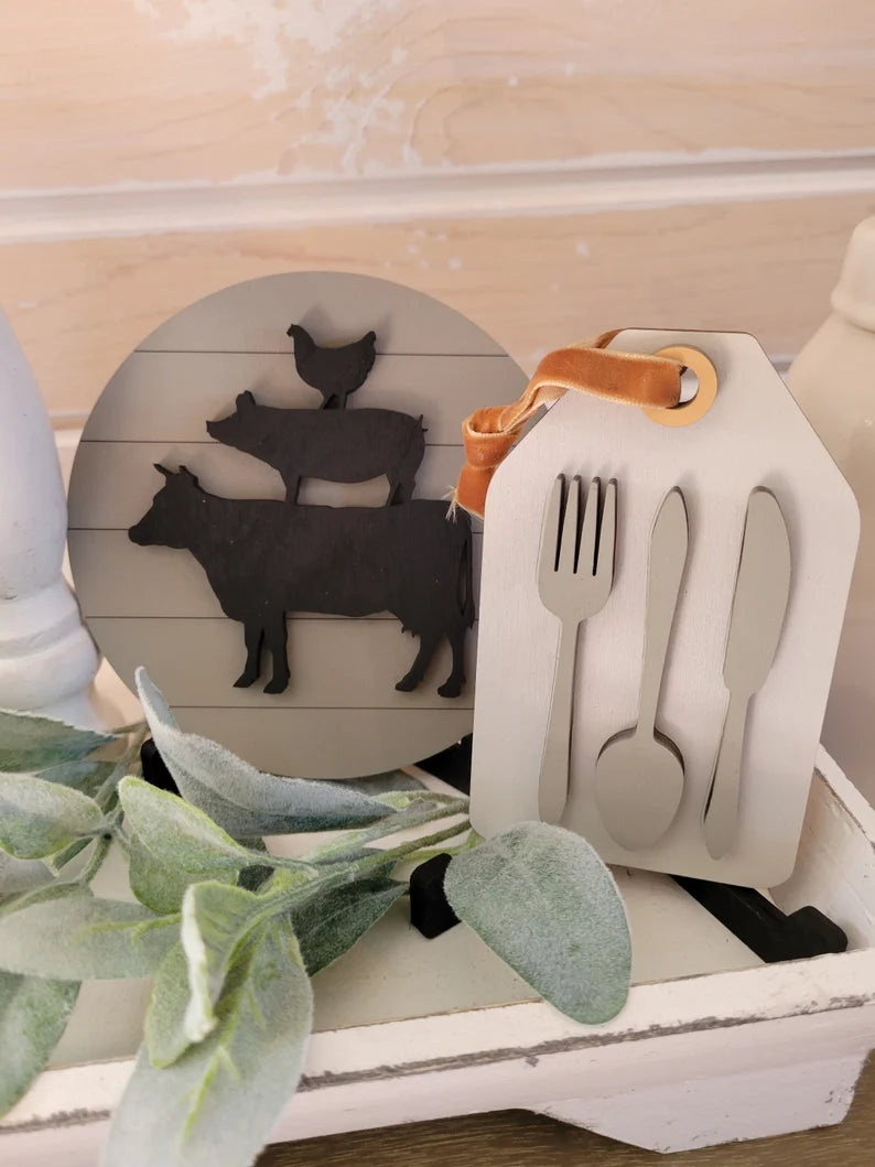 Farmhouse Tiered Tray Wood Signs (decor, tray and props not included)