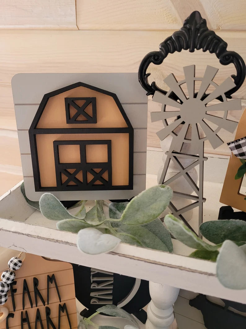 Farmhouse Tiered Tray Wood Signs (decor, tray and props not included)