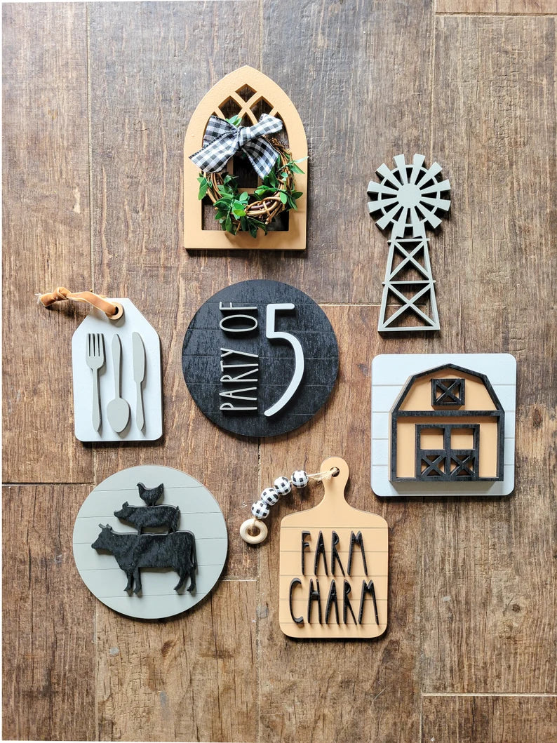 Farmhouse Tiered Tray Wood Signs (decor, tray and props not included)