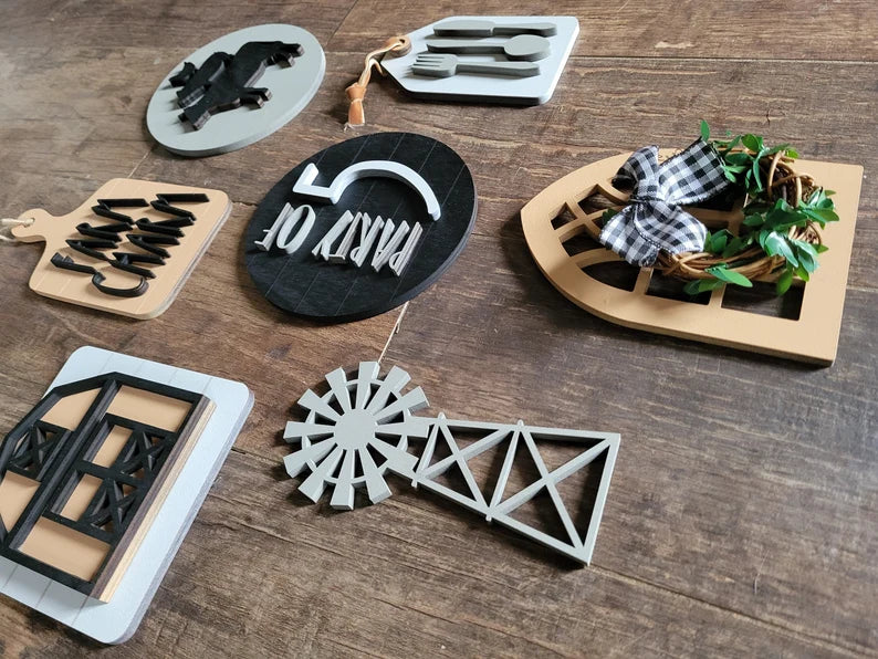 Farmhouse Tiered Tray Wood Signs (decor, tray and props not included)