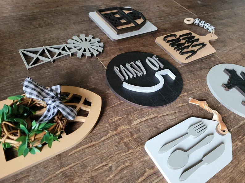 Farmhouse Tiered Tray Wood Signs (decor, tray and props not included)