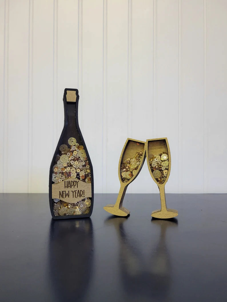 New Year's Eve NYE Champagne Mini Sprinkle Shaker Signs
