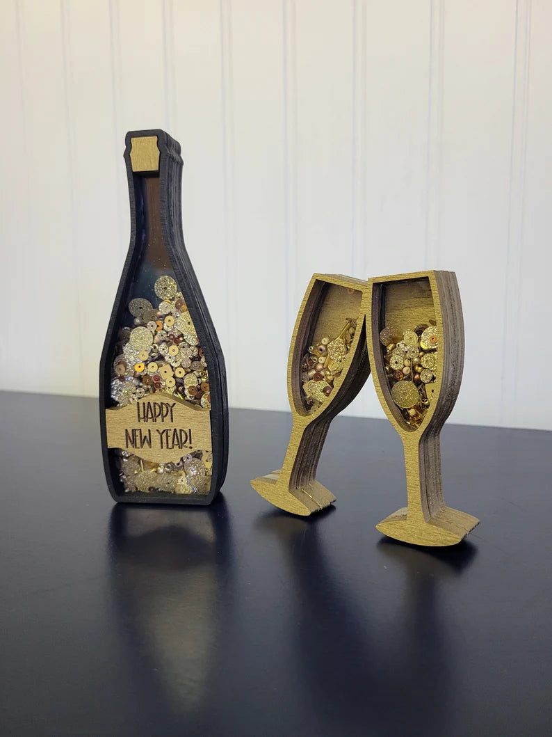 New Year's Eve NYE Champagne Mini Sprinkle Shaker Signs