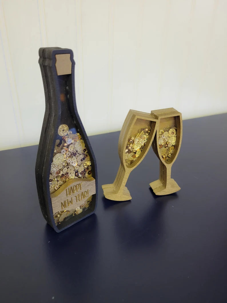 New Year's Eve NYE Champagne Mini Sprinkle Shaker Signs