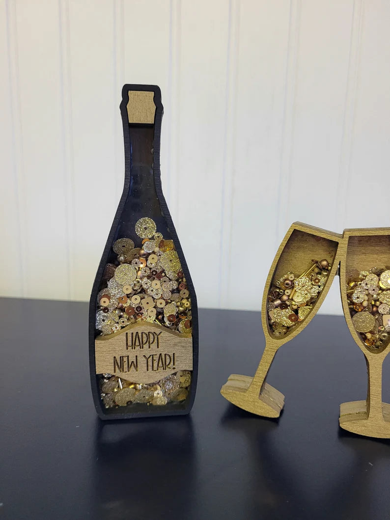 New Year's Eve NYE Champagne Mini Sprinkle Shaker Signs