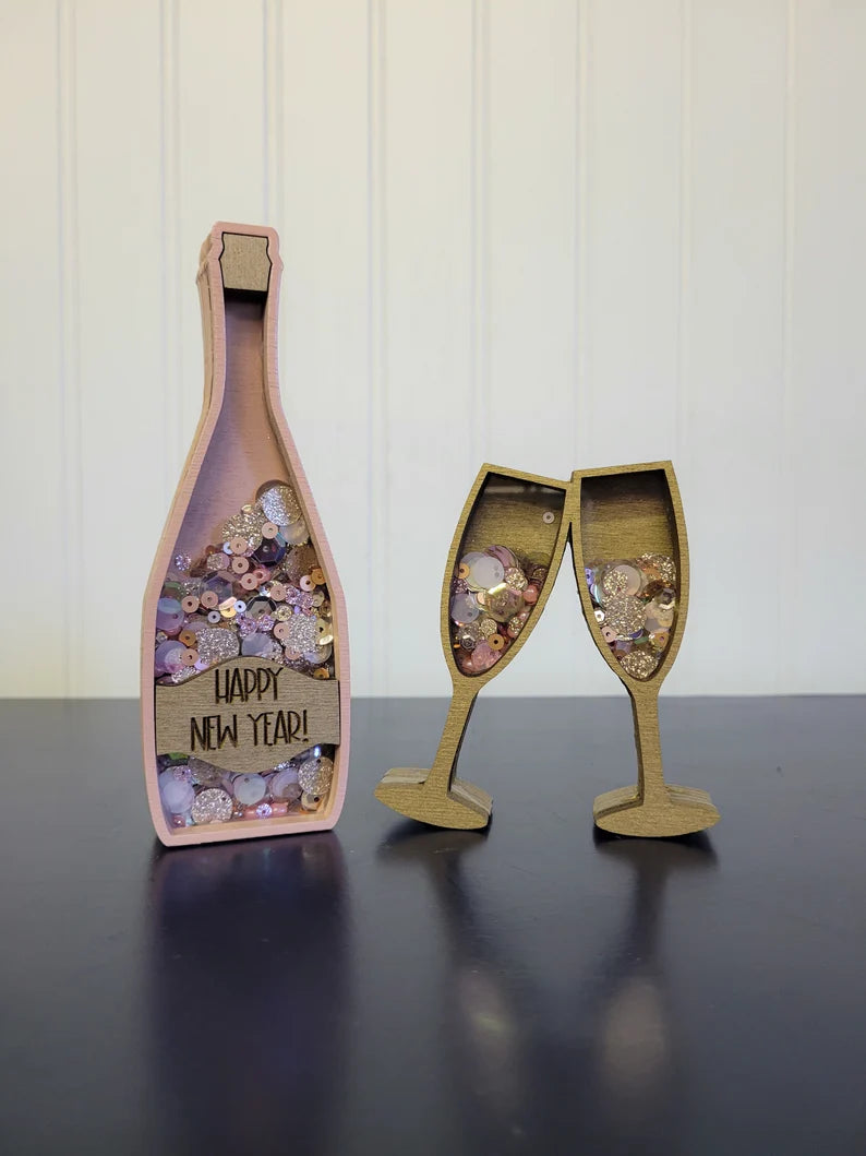 New Year's Eve NYE Champagne Mini Sprinkle Shaker Signs
