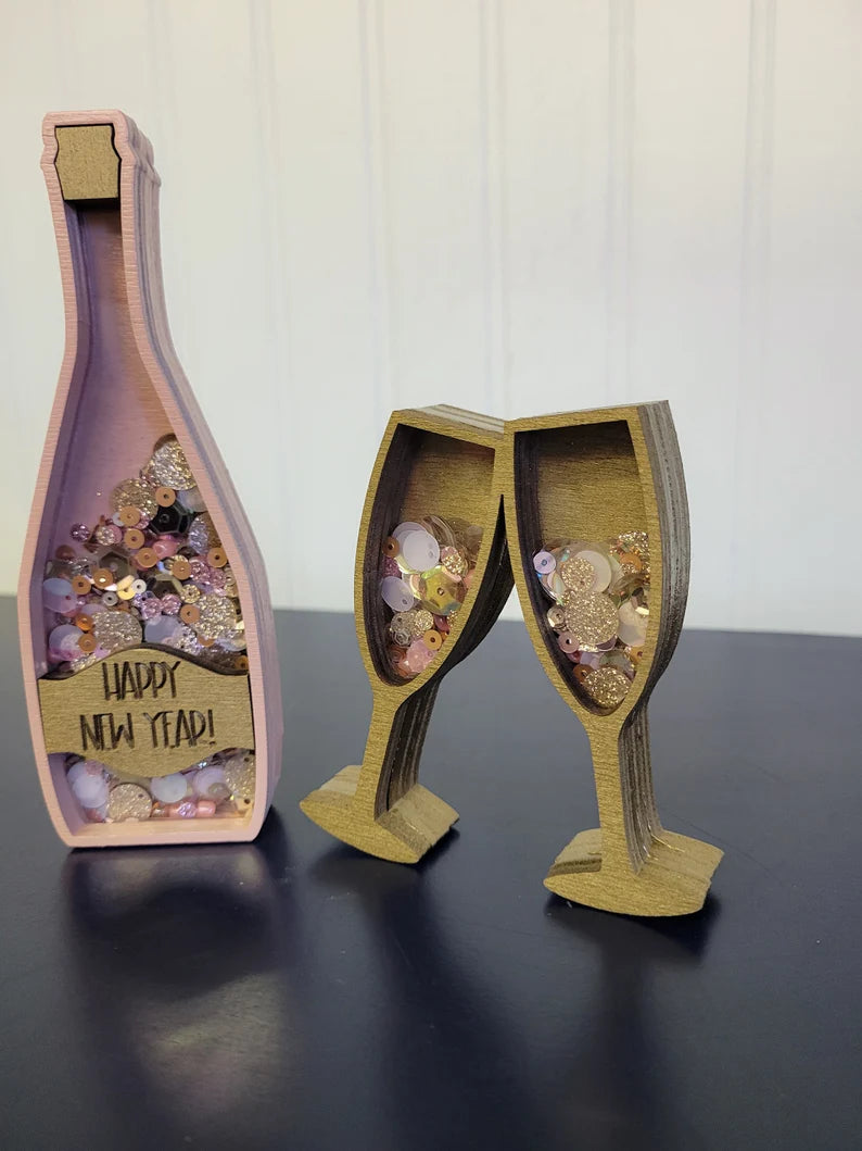 New Year's Eve NYE Champagne Mini Sprinkle Shaker Signs