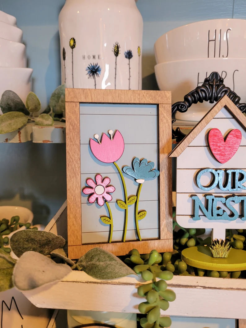 Spring Tiered Tray Wood Sign Set Bundle-Six pieces in FULL SET PURCHASE Only (decor, tray and props not included)