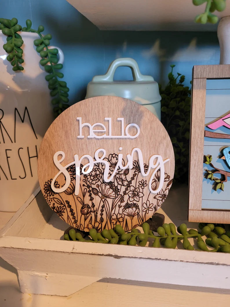 Spring Tiered Tray Wood Sign Set Bundle-Six pieces in FULL SET PURCHASE Only (decor, tray and props not included)