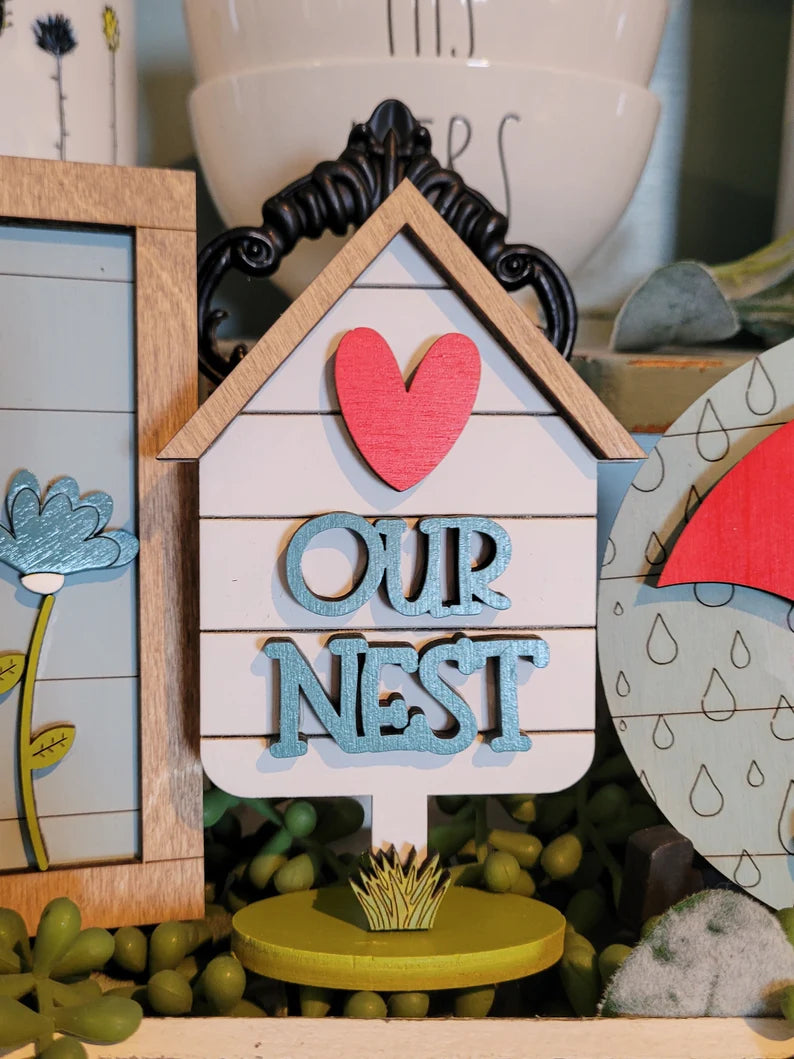 Spring Tiered Tray Wood Sign Set Bundle-Six pieces in FULL SET PURCHASE Only (decor, tray and props not included)