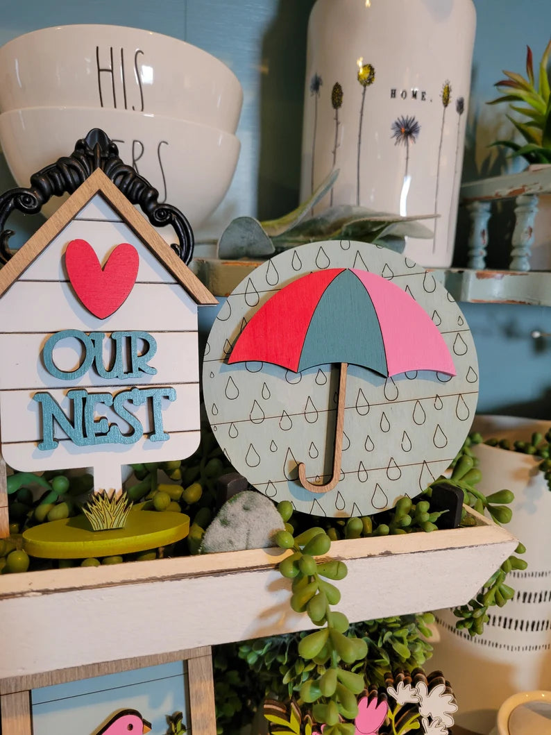 Spring Tiered Tray Wood Sign Set Bundle-Six pieces in FULL SET PURCHASE Only (decor, tray and props not included)