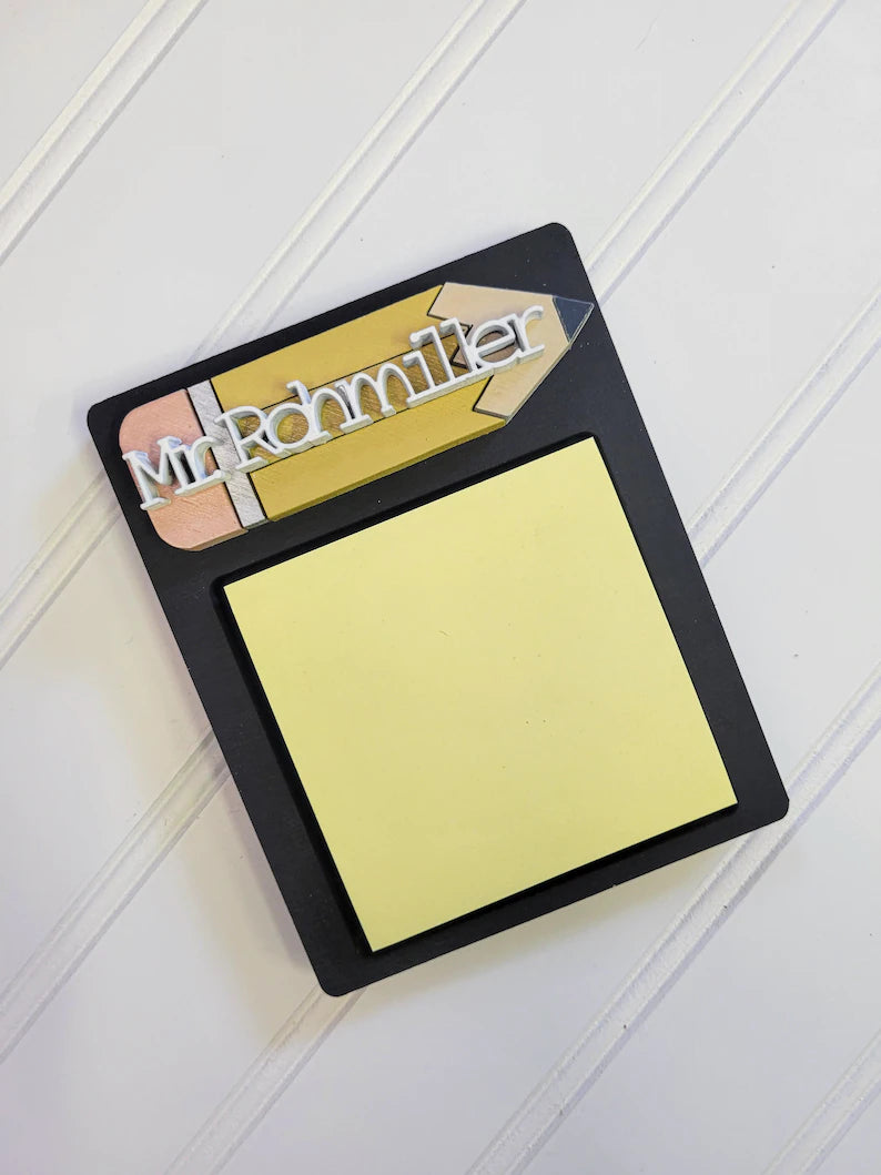 Teacher Gift Custom Name Post It Note Holder with Post-it-notes included