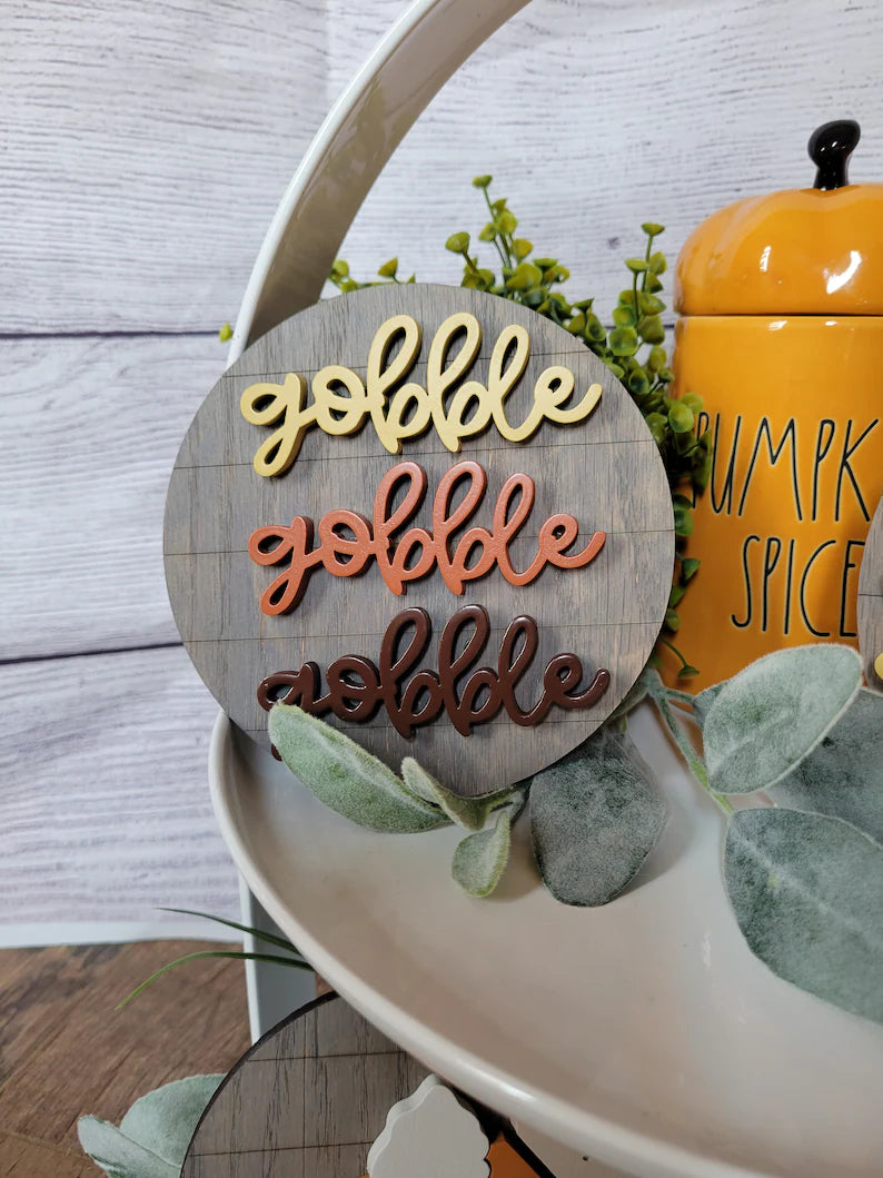 Thanksgiving Fall Autumn Tiered Tray Wood Sign Set Bundle-Four pieces in FULL SET PURCHASE (decor, tray and props not included)