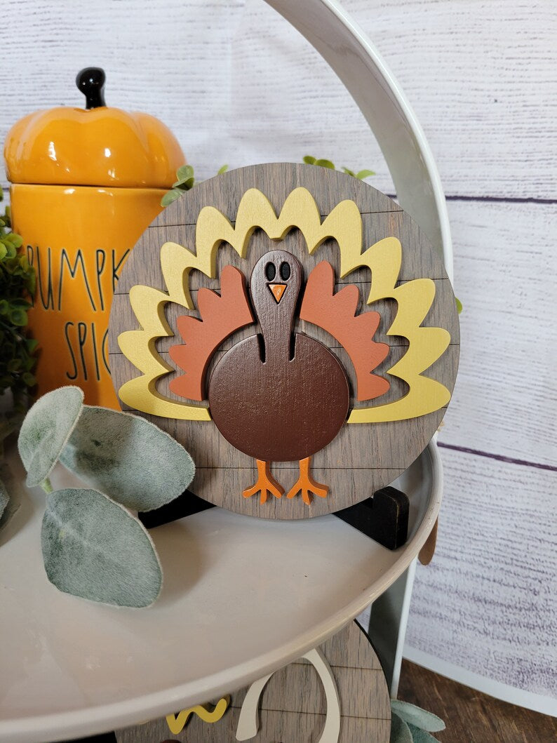 Thanksgiving Fall Autumn Tiered Tray Wood Sign Set Bundle-Four pieces in FULL SET PURCHASE (decor, tray and props not included)