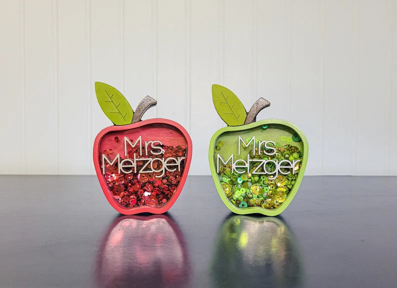 Teacher Gift Custom Name Apple (Red or Green) Mini Sprinkle Shaker Sign