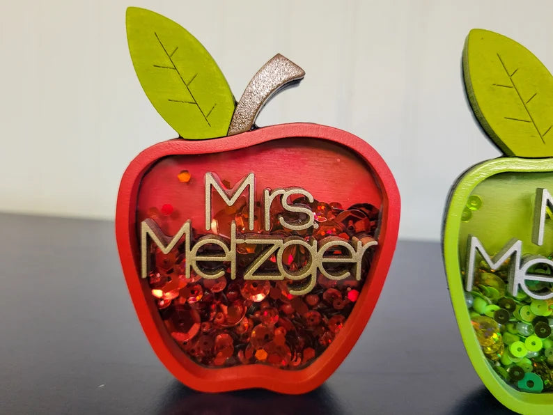 Teacher Gift Custom Name Apple (Red or Green) Mini Sprinkle Shaker Sign