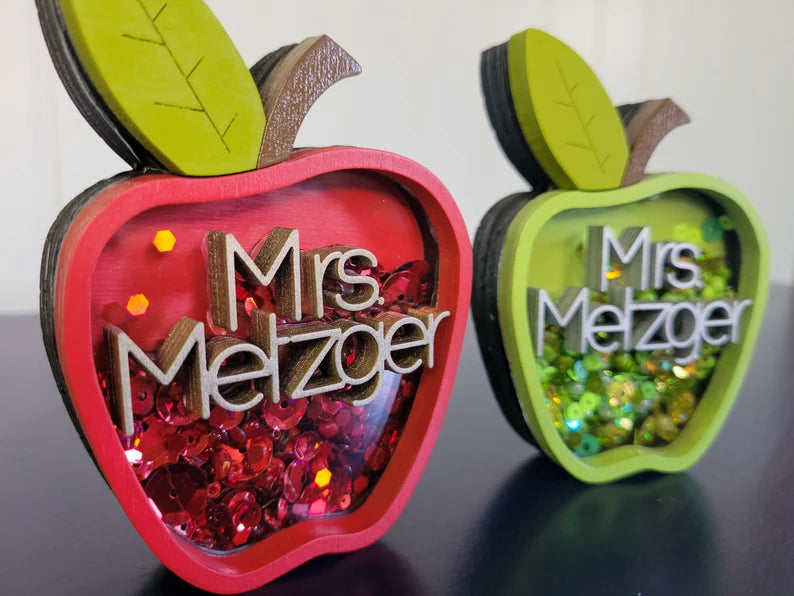 Teacher Gift Custom Name Apple (Red or Green) Mini Sprinkle Shaker Sign