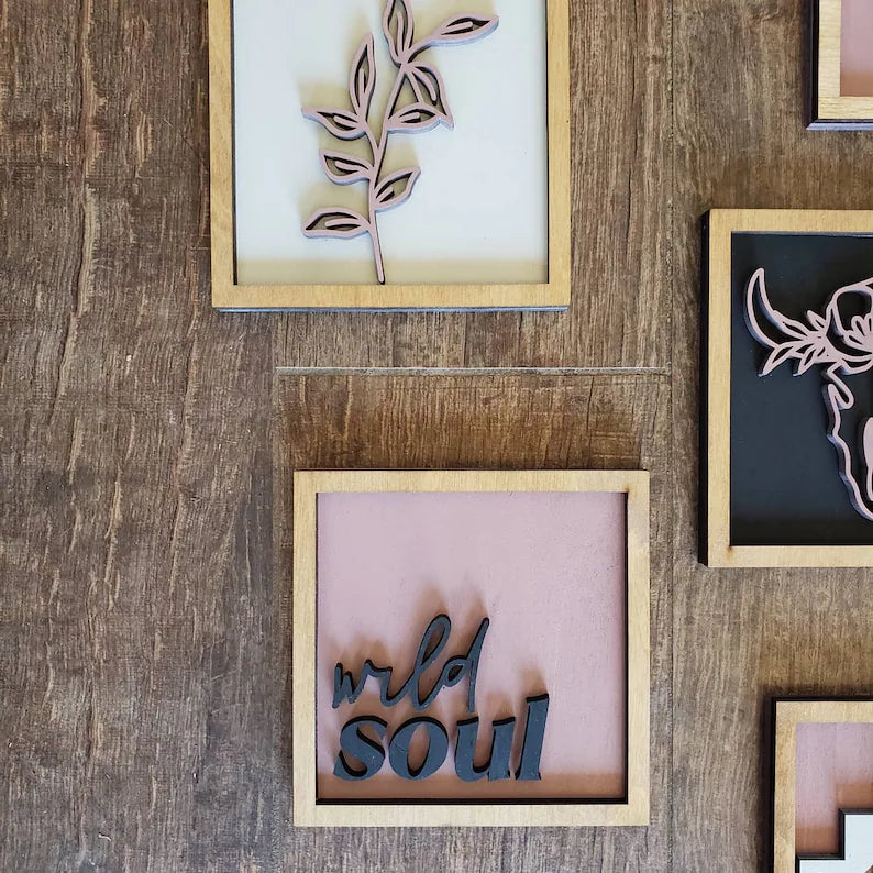 Boho Tiered Tray Wood Signs-Six pieces included in FULL SET PURCHASE (decor, tray, pottery, and props not included)