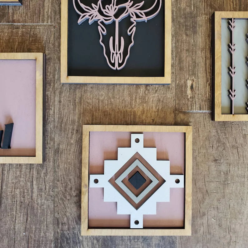 Boho Tiered Tray Wood Signs-Six pieces included in FULL SET PURCHASE (decor, tray, pottery, and props not included)
