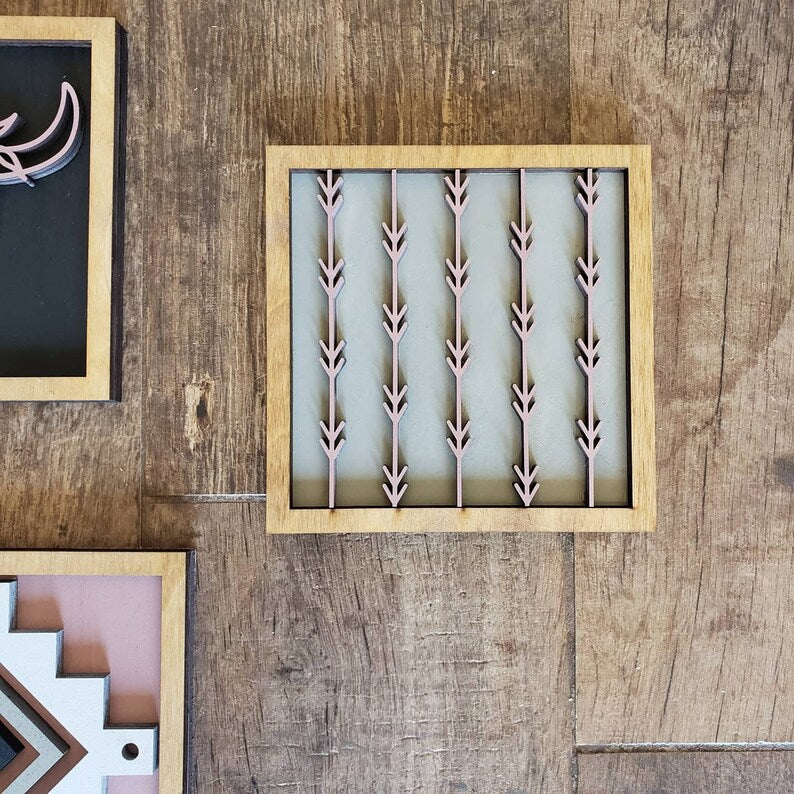 Boho Tiered Tray Wood Signs-Six pieces included in FULL SET PURCHASE (decor, tray, pottery, and props not included)