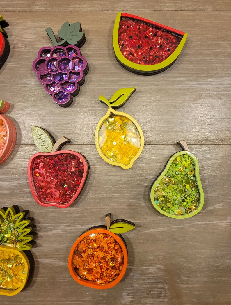 Fruit Apple Lemon Lime Orange Grapes Peach Cherry Pear Strawberry Watermelon Pineapple Mini Sprinkle Shaker Sign
