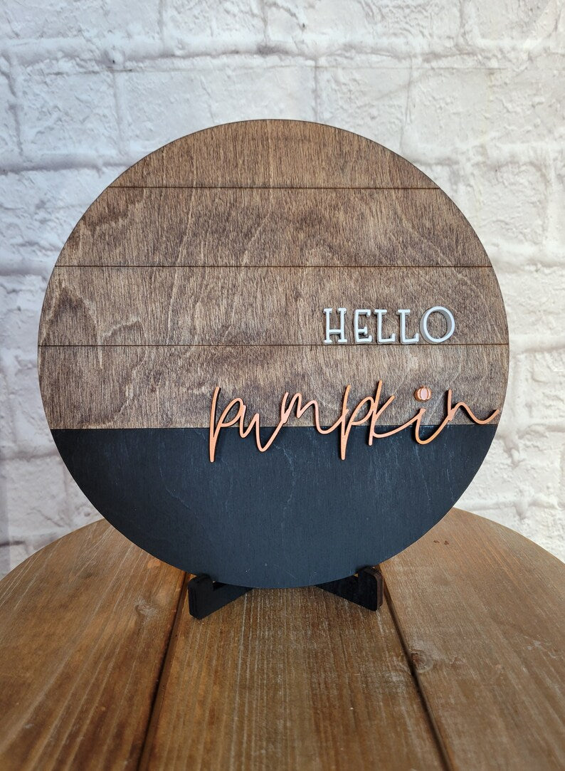 Hello Pumpkin Fall Autumn Wood Sign