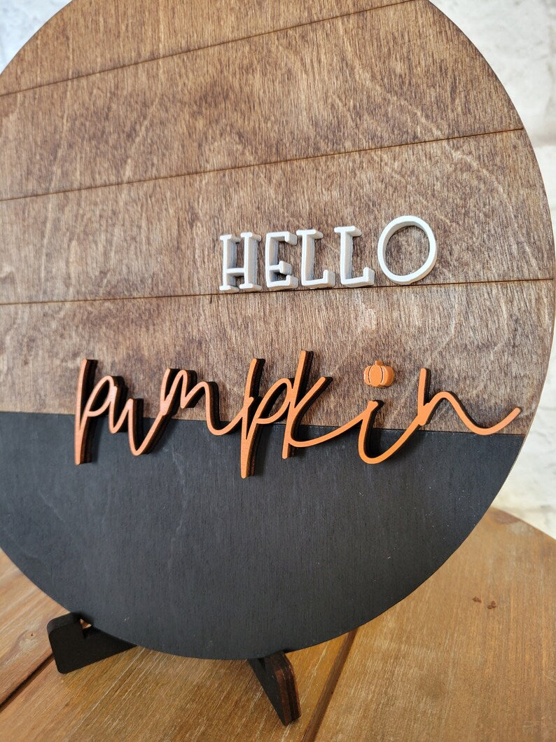 Hello Pumpkin Fall Autumn Wood Sign