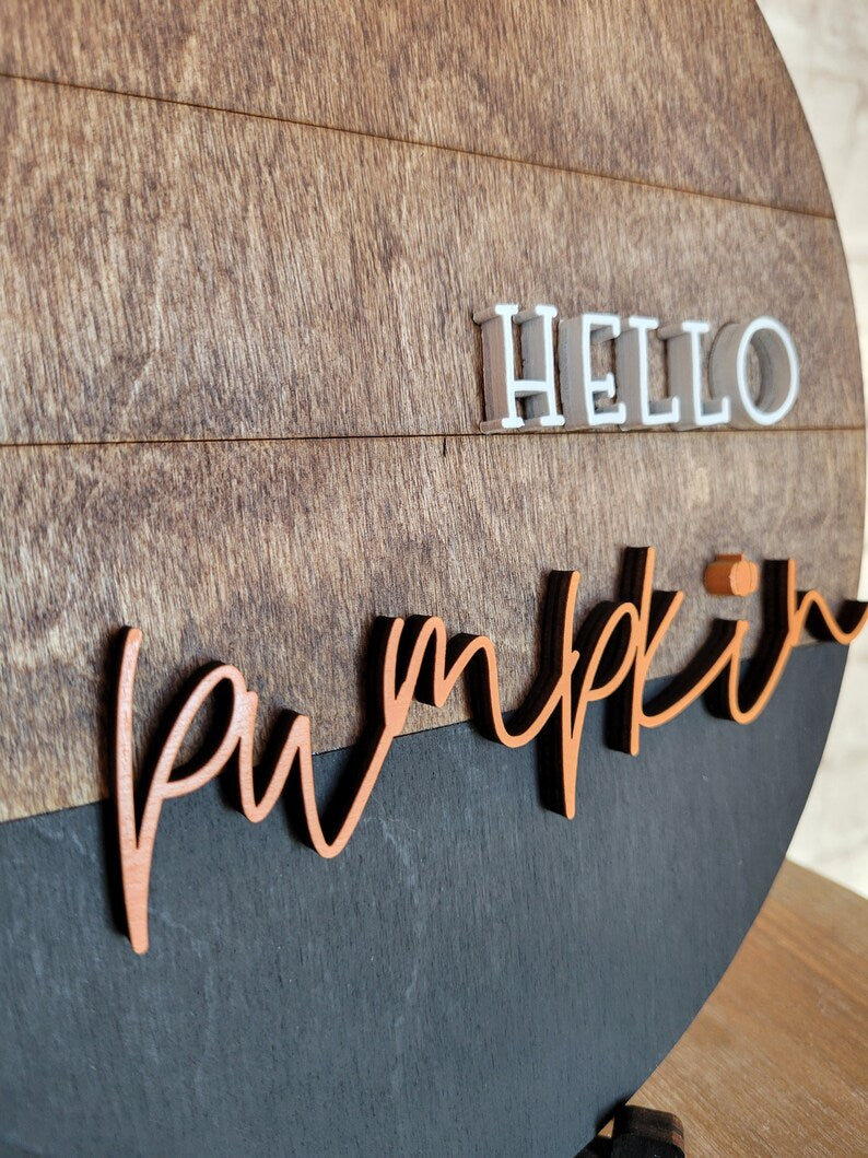 Hello Pumpkin Fall Autumn Wood Sign
