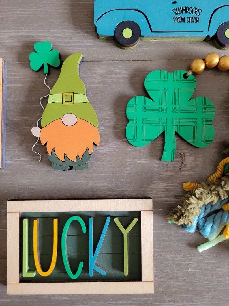 Saint Patrick's St. Patty's Day Tiered Tray Wood Sign Set Bundle-Six pieces in FULL SET PURCHASE (decor, tray and props not included)