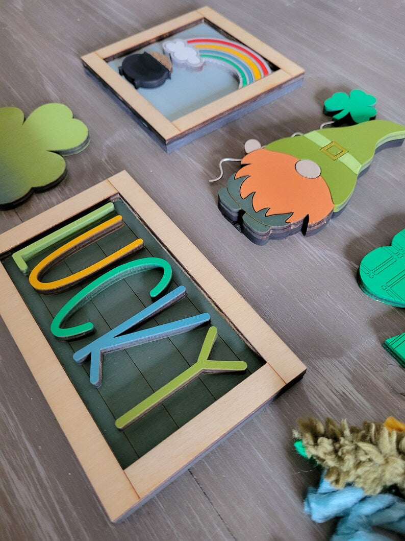Saint Patrick's St. Patty's Day Tiered Tray Wood Sign Set Bundle-Six pieces in FULL SET PURCHASE (decor, tray and props not included)